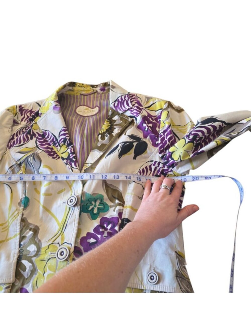 ETRO Milano Italy Floral Cotton Blazer Jacket Belted Purple Yellow IT 46 US 10 L - Picture 13 of 16